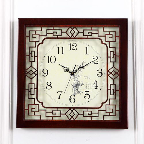 凯琴方形挂钟中式复古客厅钟表艺术创意实木 堆糖,区